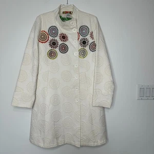 Desigual Long Jacket Womens Size 44 White Embroidered Art to wear Boho US L/XL - Picture 1 of 15