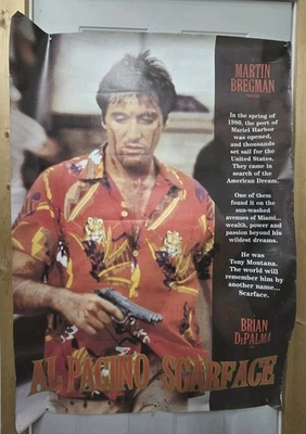 罕见! 大号 54x38 复古 Al Pacino 疤面煞星海报 英国出版  — 第 1/4 张图片