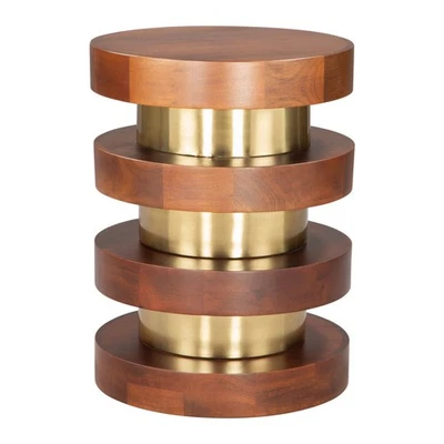 Mesa auxiliar redonda de pedestal de madera maciza y hierro marrón y dorado de 20" Foto 1 de 4