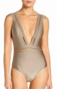 Ted Baker London Starza Plunge One Piece Swimsuit US Sz 8-10 (3) Taupe - Picture 1 of 2