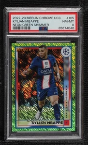 Merlín 2022 UEFA Clubes Competiciones Neón Verde Brillo Refractor Kylian Mbappé - Imagen 1 de 3