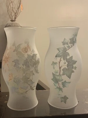 Frosted Floral Pattern Glass Hurricane Shade Globe Oil Lamp Candle Holders - Image 1 of 4