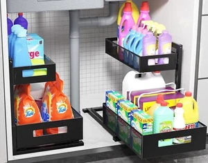 2-Pack Under Sink Pull-Out Organizers, Adjustable Height, 2-Tier for Bathroom - Picture 1 of 8