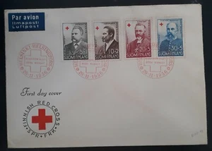 1956 Finland Red Cross FDC ties set of 4 stamps  cancelled Helsinki - Picture 1 of 2