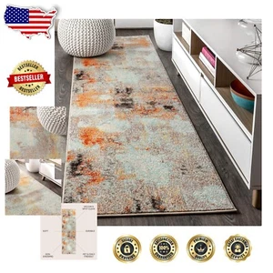 Stylish Vintage Abstract Area Rug, 2X8 ft, Cream/Orange, Pet-Friendly Design - Picture 1 of 11