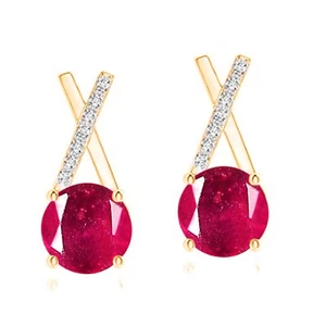 14KT Gold 2.15Ct 100% Natural Burmese Red Ruby IGI Certified Diamond Earrings - Picture 1 of 1