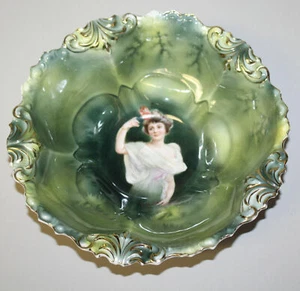 Antique RS Prussia Signed Bowl Summer Season Woman Portrait - Picture 1 of 2