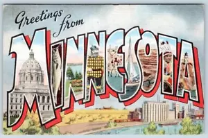 1947 GREETINGS FROM MINNESOTA VINTAGE LARGE LETTER LINEN POSTCARD - Picture 1 of 2