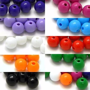 Lot of 100 Plastic Acrylic 8mm Smooth Round Solid Opaque Colored Ball Beads - Picture 1 of 12