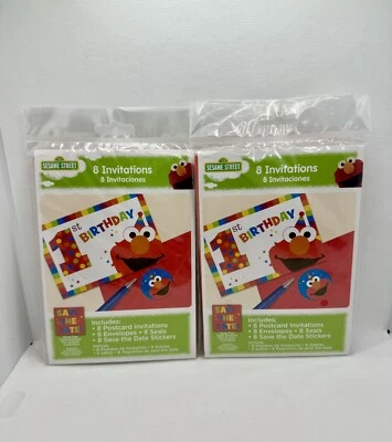 Elmo Turns One 1st Birthday Party  Invitations Save The Date Sesame Street NEW! - Image 1 of 3