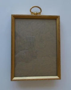 Vintage 24 K Gold Finish Picture Frame 4 3/8" x 3 3/8" Convex Bubble Stand Hang - Picture 1 of 4