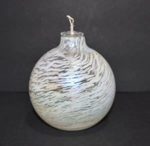 Fragrance Art Glass Oil Diffuser Burner White Swirl Pattern Carnival Glass Round - Picture 1 of 10