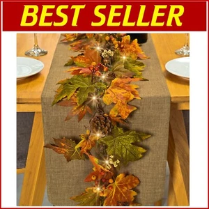 Charming Fall Maple Leaf Garland: 6 Ft with Pine Cones, Berries, LED Lights - Picture 1 of 9