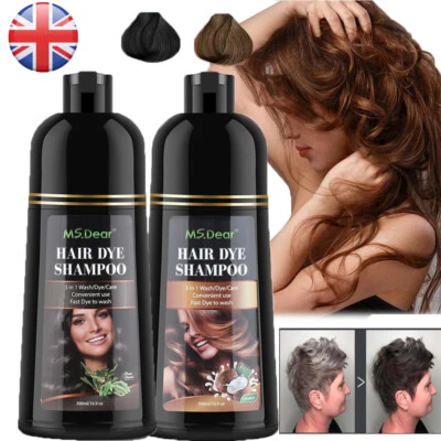 MS DEAR 500ml Natural Hair Dye Shampoo Hair Color Dye Shampoo For Cover Gray White Hair