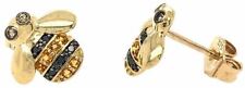 Mark Milton Womens Diamond Bee Stud Earrings - Yellow Gold/Black