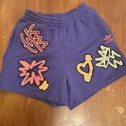 ADIDAS OG X LOVE UNITES Purple Fleece Sweat Zip Pocket SHORTS Womens Size XS
