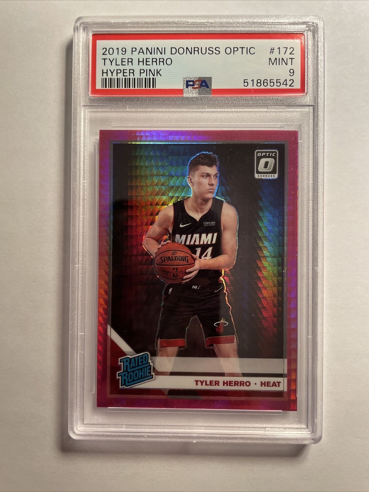 2019-20 Donruss Optic Tyler Herro Hyper Pink Prizm Rated Rookie Card # 172 PSA 9