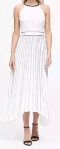 Banana Republic New SZ 4 Women Petite Fit-n-flare Dress, White/Navy FlutedSkirt - Picture 1 of 5
