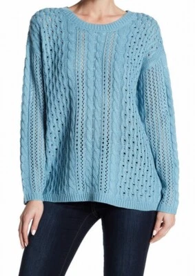 Suéter Pullover Lauren Hansen Talla XL Nordstrom Azul Tejido con Cable Botón Trasero Foto 1 de 4