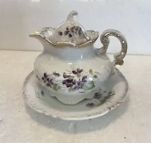 Victoria Carlsbad Austria Covered Creamer And Drip Bowl / Purple Flowers - Picture 1 of 8