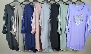 Damen Spring 2023 Lagenlook gestreift lässig fein gestrickt vorne Pailletten Herz Top - Bild 1 von 19