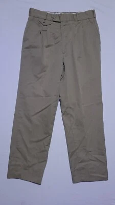 Calça masculina cabeça de pato 29x27 marrom plissada botão chino vintage feita nos EUA - Imagem 1 de 4