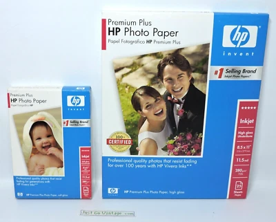 LOT 2 HP Gloss Premium Plus Inkjet Photo Paper 25 8.5x11 + 60 4x6 Sheets NEW NIB - Image 1 of 4