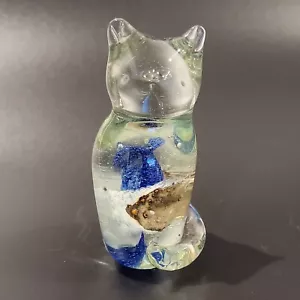 Pisapapeles Irish Kerry Glass hecho a mano gatito gato transparente azul blanco - Imagen 1 de 8