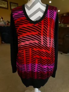Worthington Pink Red Orange Black V neck Sweater 2X Career - Picture 1 of 11