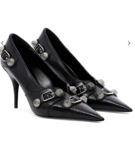 Balenciaga Pointed Toe Cagole Pumps Black SZ 37.5 Leather $1350 100% Authentic - Picture 1 of 8