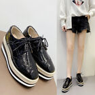 Womens Wedge Heel Thick Soled Round Toe Brogue Lace Up Platform Mary Jane Shoes