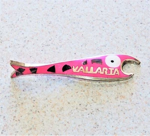 Vintage Bottle Opener Vallarta Souvenir Pink Fish Abalone Shell Silver Tone - Picture 1 of 6
