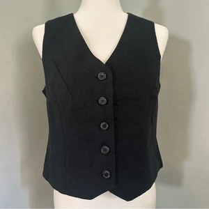 NEW! Express LINEN Button Up Vest, Black, Sleeveless, Medium - Picture 1 of 11