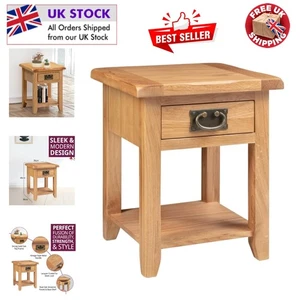 Compact Monchique Solid Oak End Table with Antique Iron Handle - Fully Assembled - Picture 1 of 10
