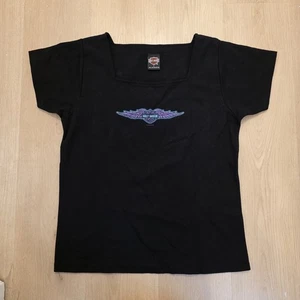 Vintage Harley Davidson schwarz lila Y2K 2000er Skater Motorrad Baby T-Shirt Gr. L - Bild 1 von 7