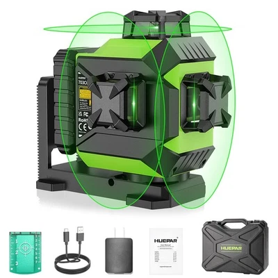 Laser Level 3 x 360 Self-Leveling Cross Line Laser 3D Green Laser Level with ... - Image 1 of 4