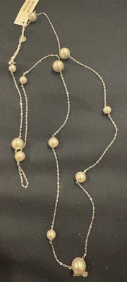 Majorica Sterling Silver Faux Pearl Tin Cup Station Necklace NWT 42” - Image 1 of 4