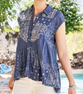 NUEVO CATÁLOGO SUNDANCE Blusa Mujer Bordada Salamanca Top Bandana Azul XS Foto 1 de 4