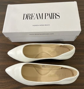 Dream Pairs Women Flats 6.5M White Leather Slip On Comfort Pointed Toe Shoes NEW - Picture 1 of 5