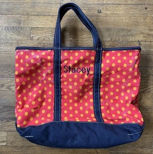 L.L. Bean Boat And Tote Red Orange Blue Polka Dot Canvas Bag Medium - Picture 1 of 10