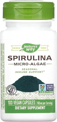 Microalgas Nature's Way Spirulina 380 mg 100 cápsulas vegetales CADUCIDAD 2/27 Foto 1 de 2