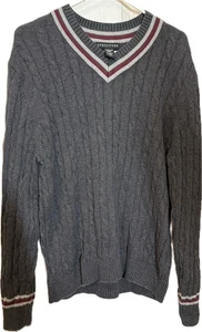 Vintage Structure Men's Sweater Gray Calbe Knit V Neck Collegiate Preppy - LARGE - Picture 1 of 5
