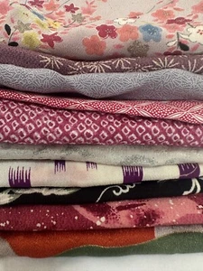 Vintage Japanese kiomono fabric Lot of 10 Bulk 2/3lb 7” x various Length v284 - Picture 1 of 11