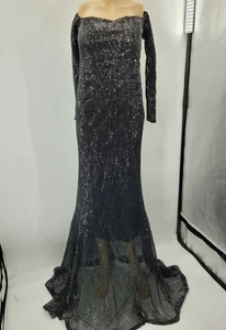 Fashionnova Black Sequin Stretchy Gown Perfect for Wedding Guests, Prom Size S - Picture 1 of 7
