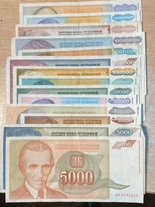 Banknote paper money Mix Dinara Yugoslavia 1992 - 1993 14 pcs. - Picture 1 of 15