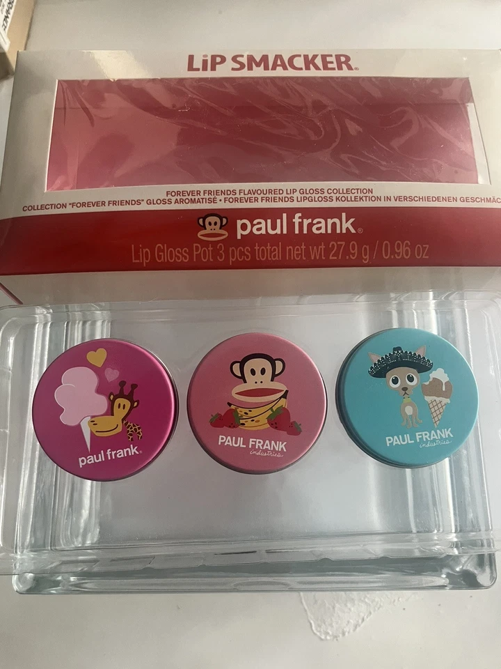 RARE  HTF Bonne BELL Lip Smacker Paul Frank 3 Piece Lip Gloss Cotton Candy + 2 - Image 1 of 4