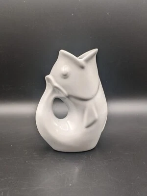 Jarrón jarra crema en forma de pescado blanco GurglePot cerámica 6,5" 2006 Foto 1 de 4