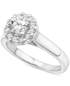 Damen 14K Weißgold Halo 0,30 ct (SI Farbe H) zentraler Diamant Verlobungsring. - Bild 1 von 2