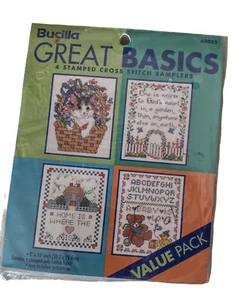 Bucilla Great Basics 65055 Stamped Cross Stitch Samplers 4 Designs 8x10" VTG NOS - Picture 1 of 2