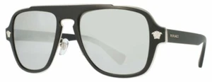Versace VE2199 10006G Black/Light Gray Silver Mirrored Metal Unisex Sunglasses - Picture 1 of 6